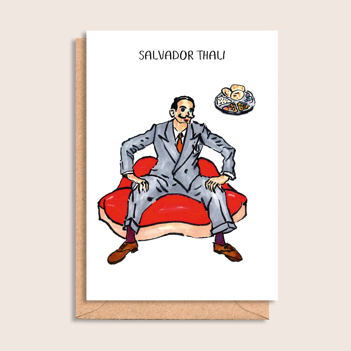 Salvador Thali – illustrated portrait greeting card, front