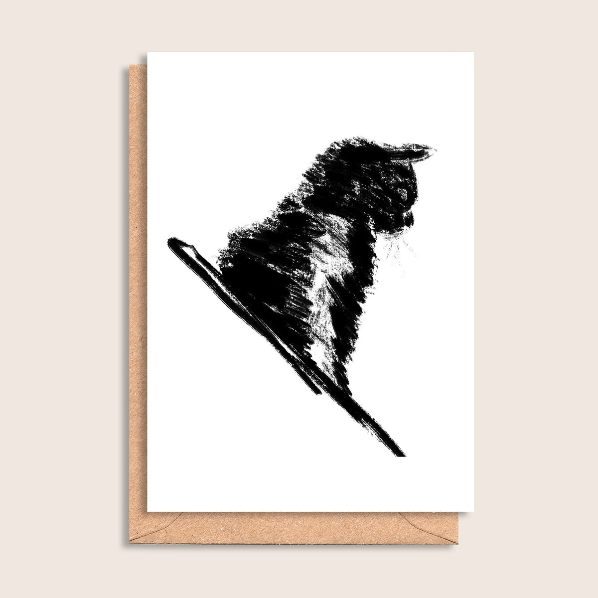 The Thinker – illustrated black ink cat greeting card by Tasty Heroes