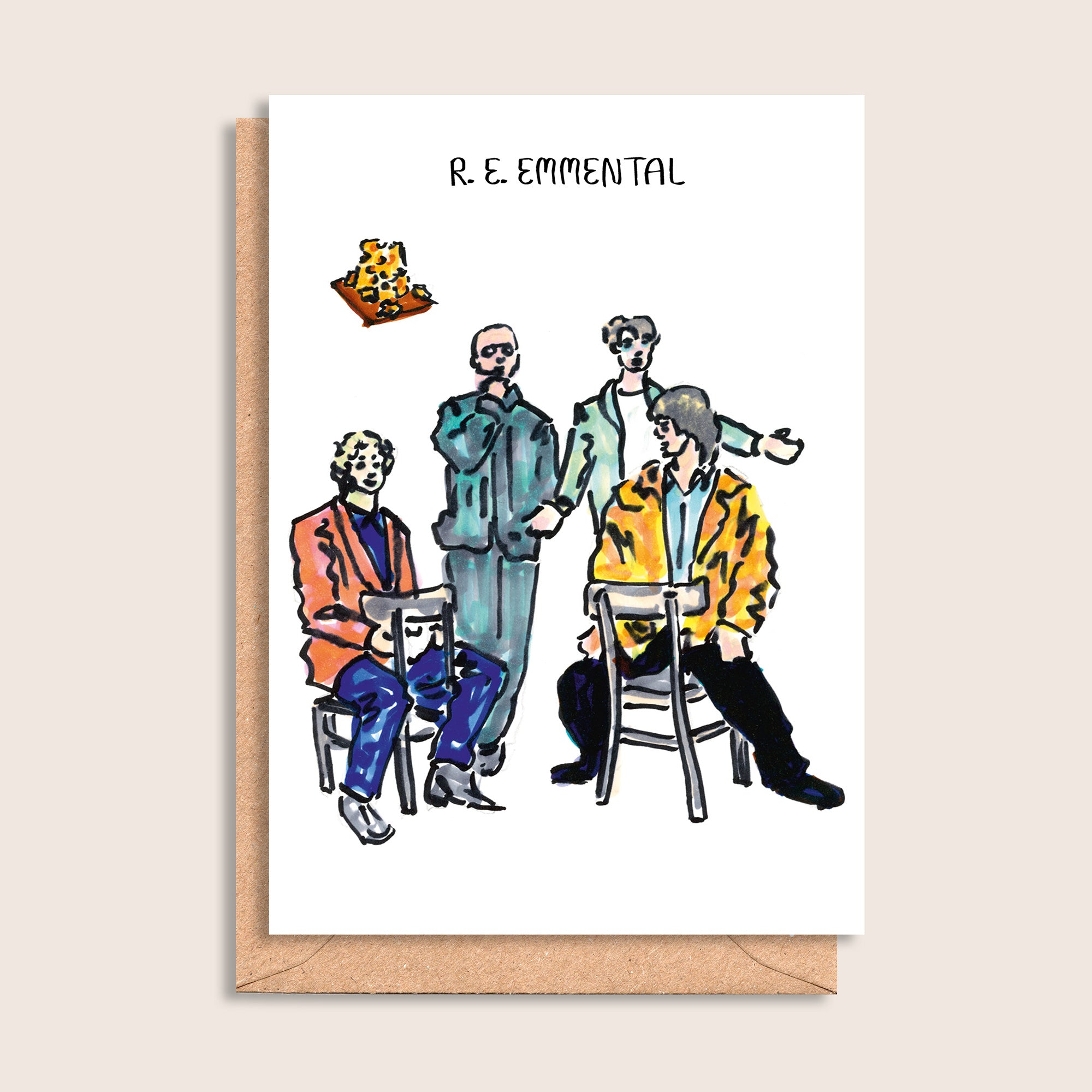 R E Emmental – illustrated portrait greeting card, front