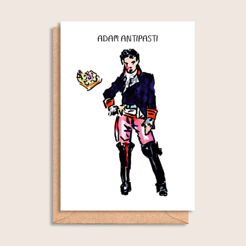 Adam Antipasti – illustrated portrait greeting card, front