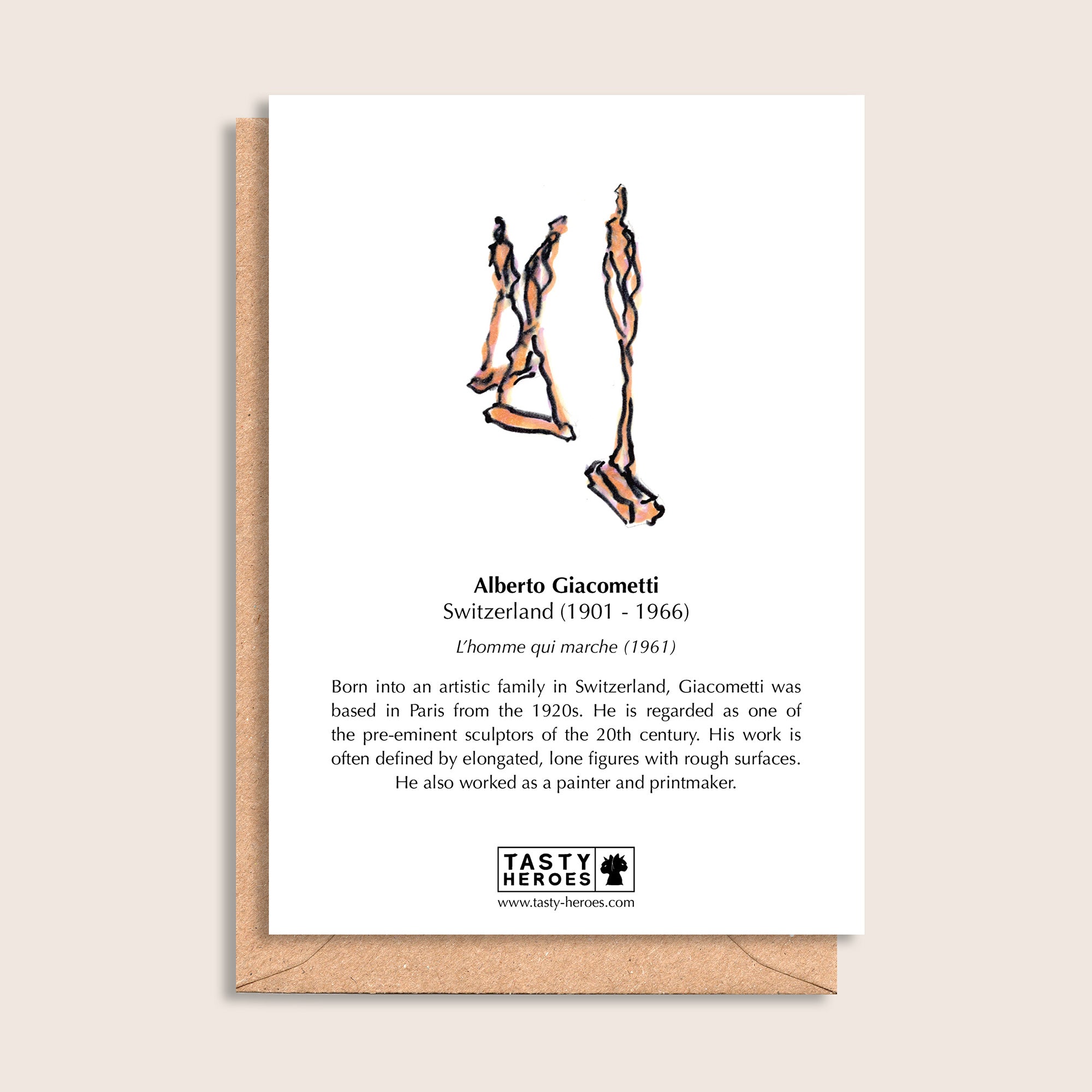 Alberto Spaghetti – biographical note and Alberto Giacometti artwork, reverse