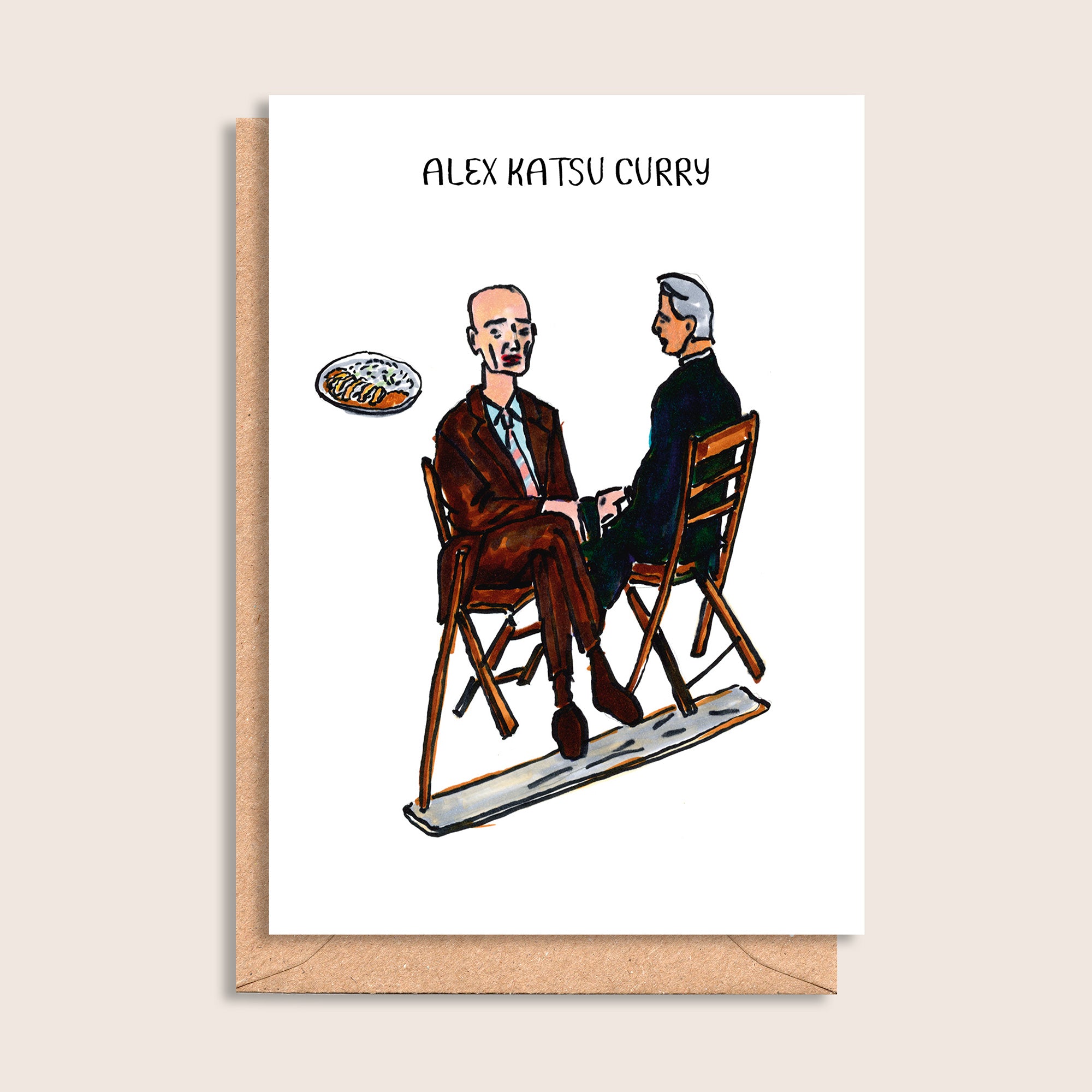 Alex Katsu Curry – illustrated portrait greeting card, front
