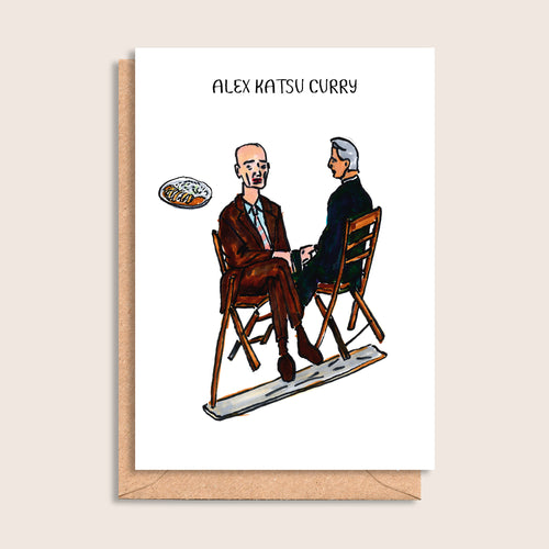 Alex Katsu Curry – illustrated portrait greeting card, front