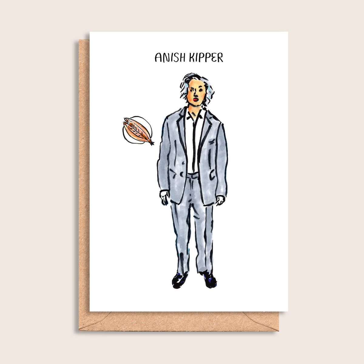 Anish Kipper – illustrated portrait greeting card, front