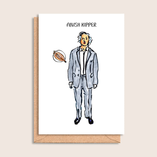 Anish Kipper – illustrated portrait greeting card, front