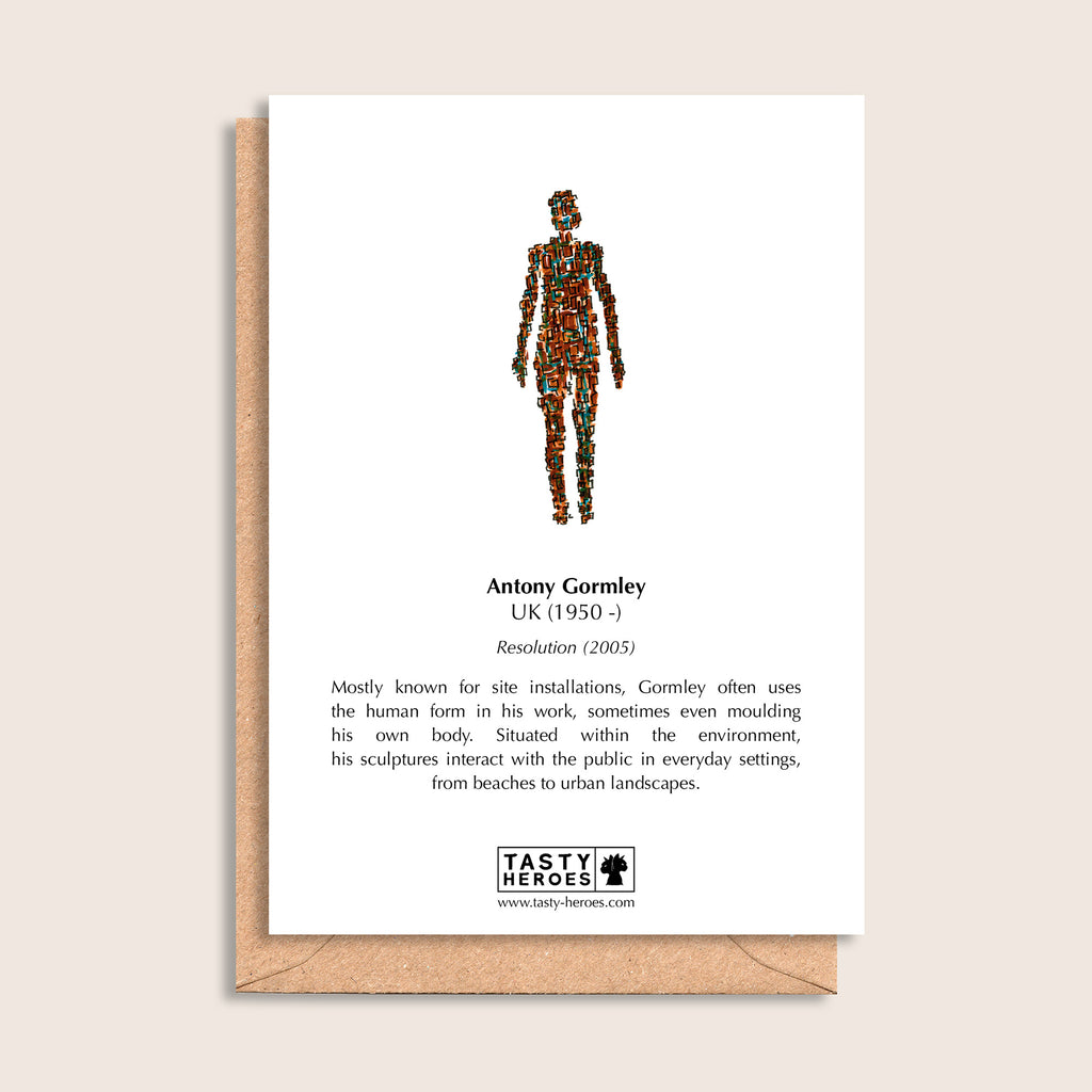 Antony Gourmet – biographical note and Antony Gormley artwork, reverse