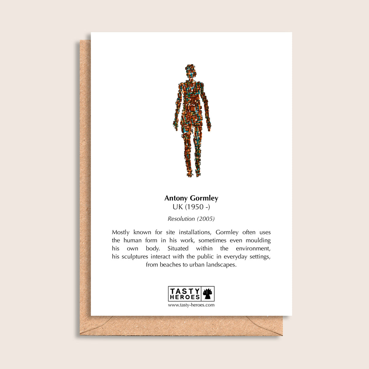 Antony Gourmet – biographical note and Antony Gormley artwork, reverse
