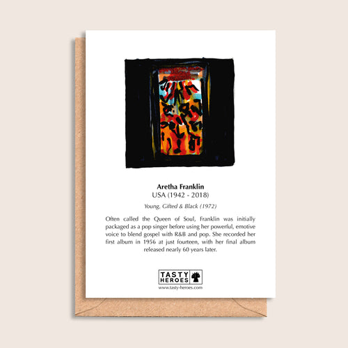 Aretha Frankfurter – biographical note and Aretha Franklin artwork, reverse