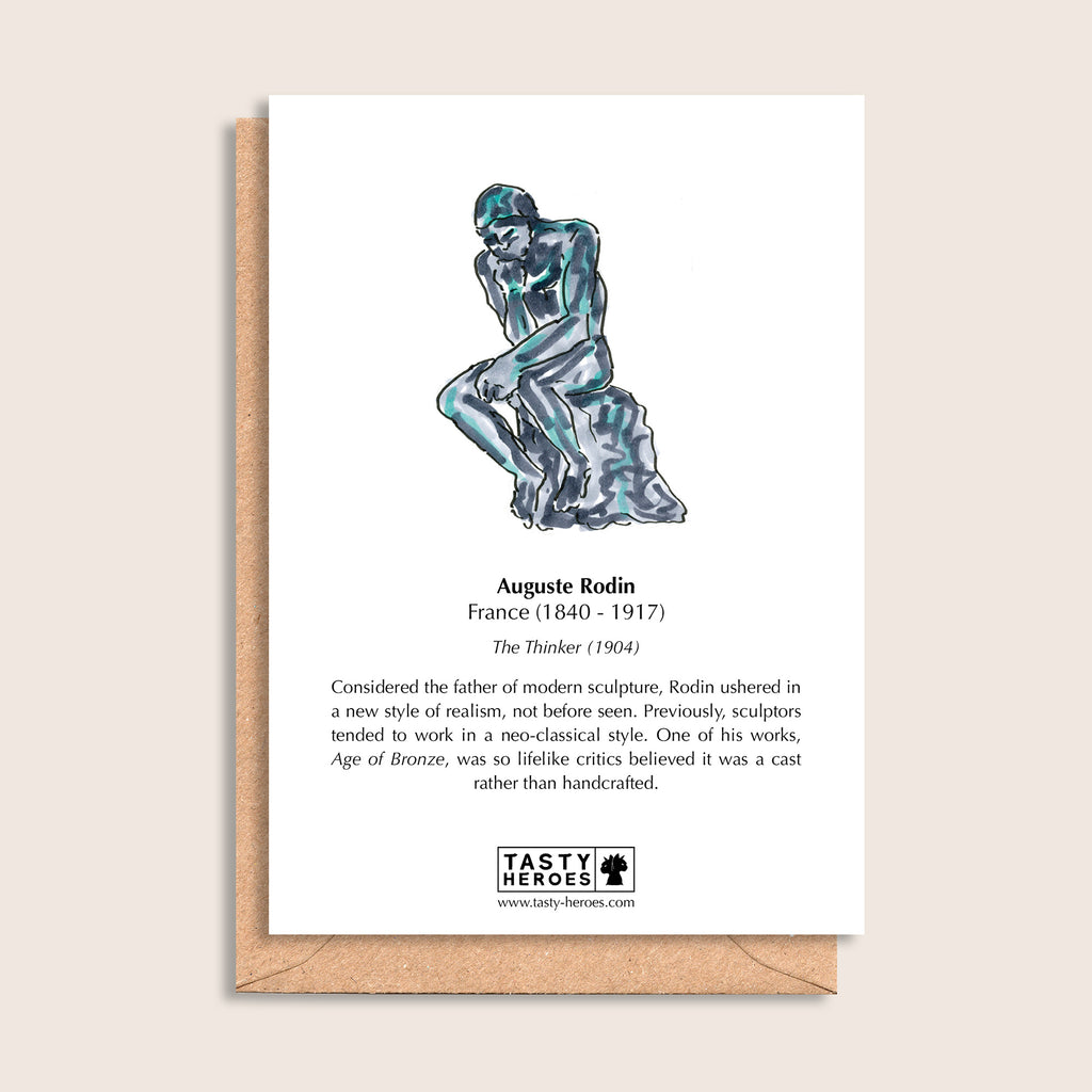 Auguste Rogan Josh – biographical note and Auguste Rodin artwork, reverse