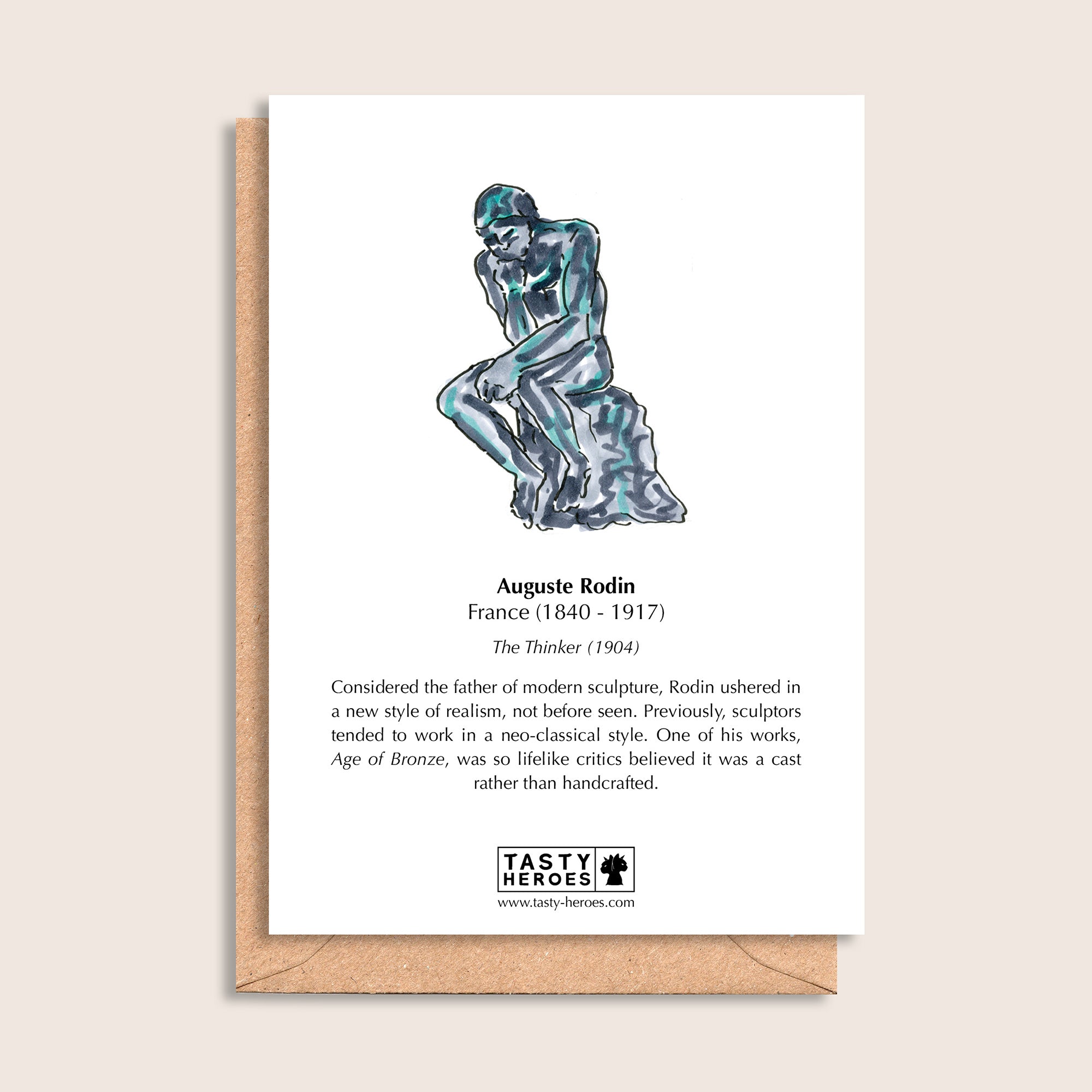 Auguste Rogan Josh – biographical note and Auguste Rodin artwork, reverse