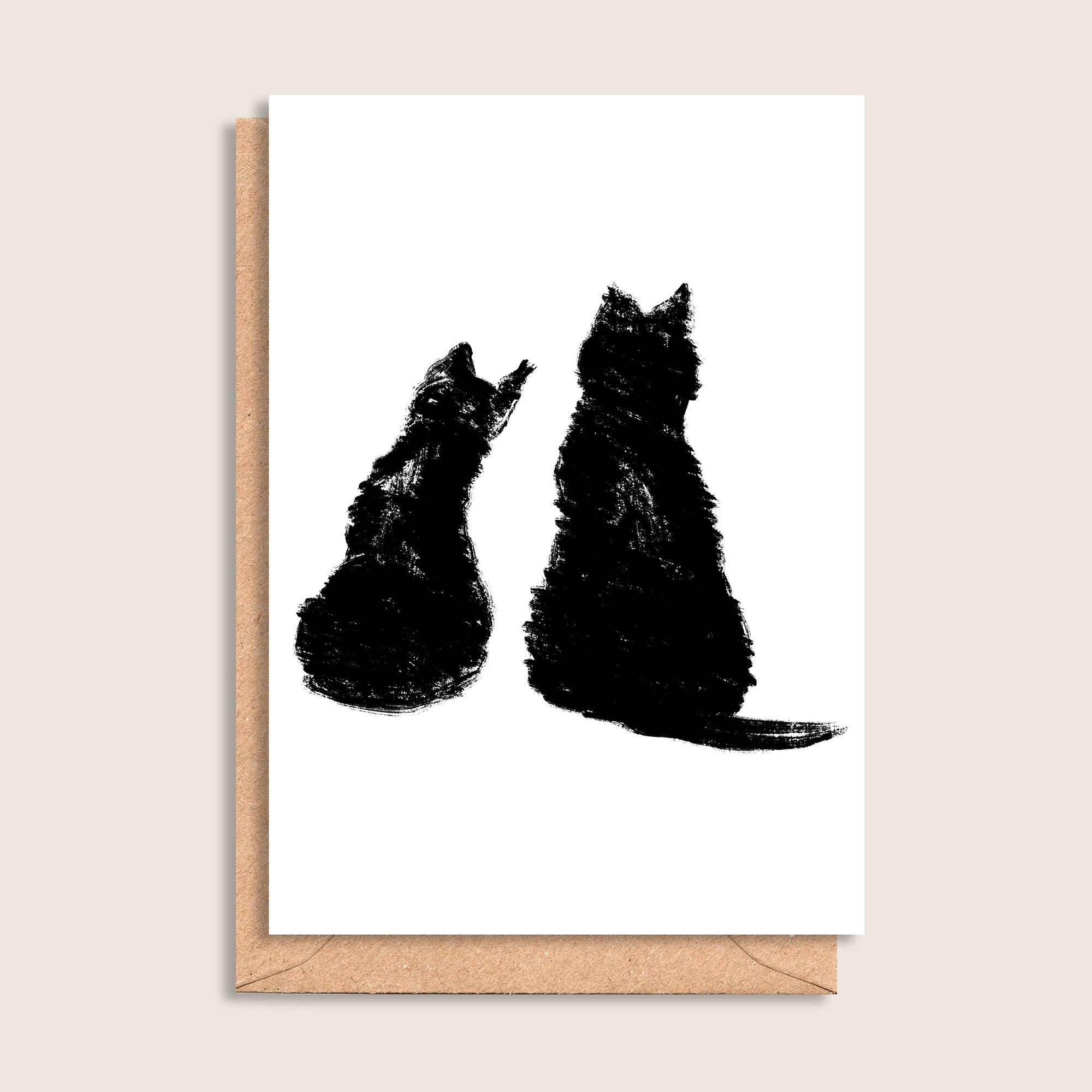 Best Friends – illustrated black ink cat greeting card by Tasty Heroes