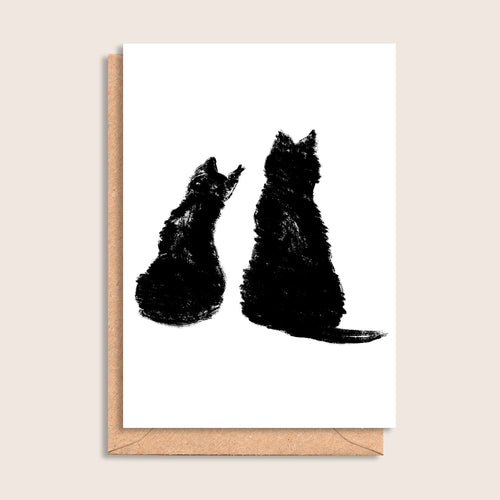Best Friends – illustrated black ink cat greeting card by Tasty Heroes