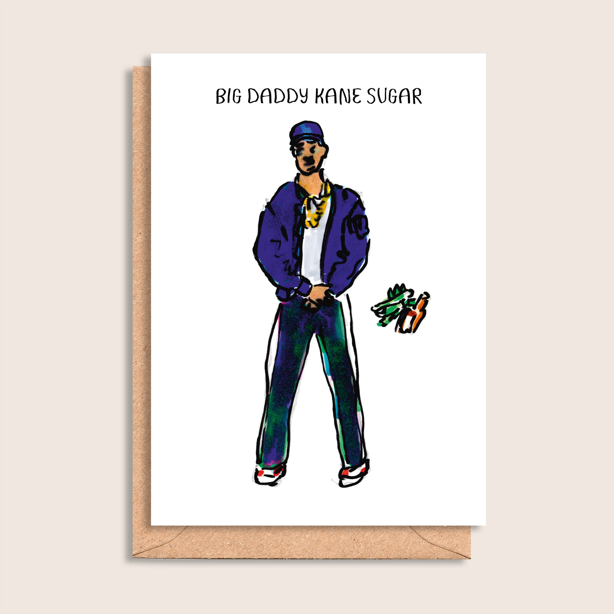 Big Daddy Kane Sugar – illustrated portrait greeting card, front