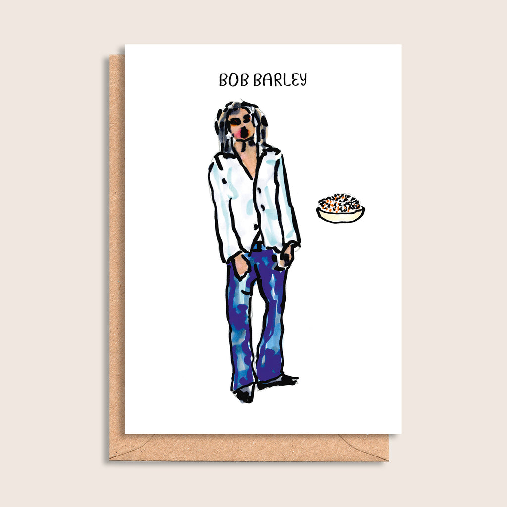Bob Barley – illustrated portrait greeting card, front