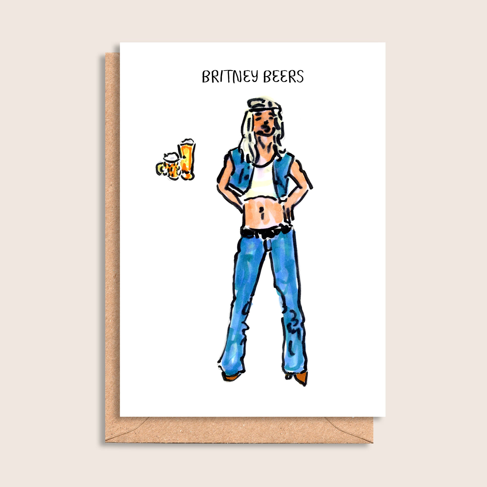 Britney Beers – illustrated portrait greeting card, front