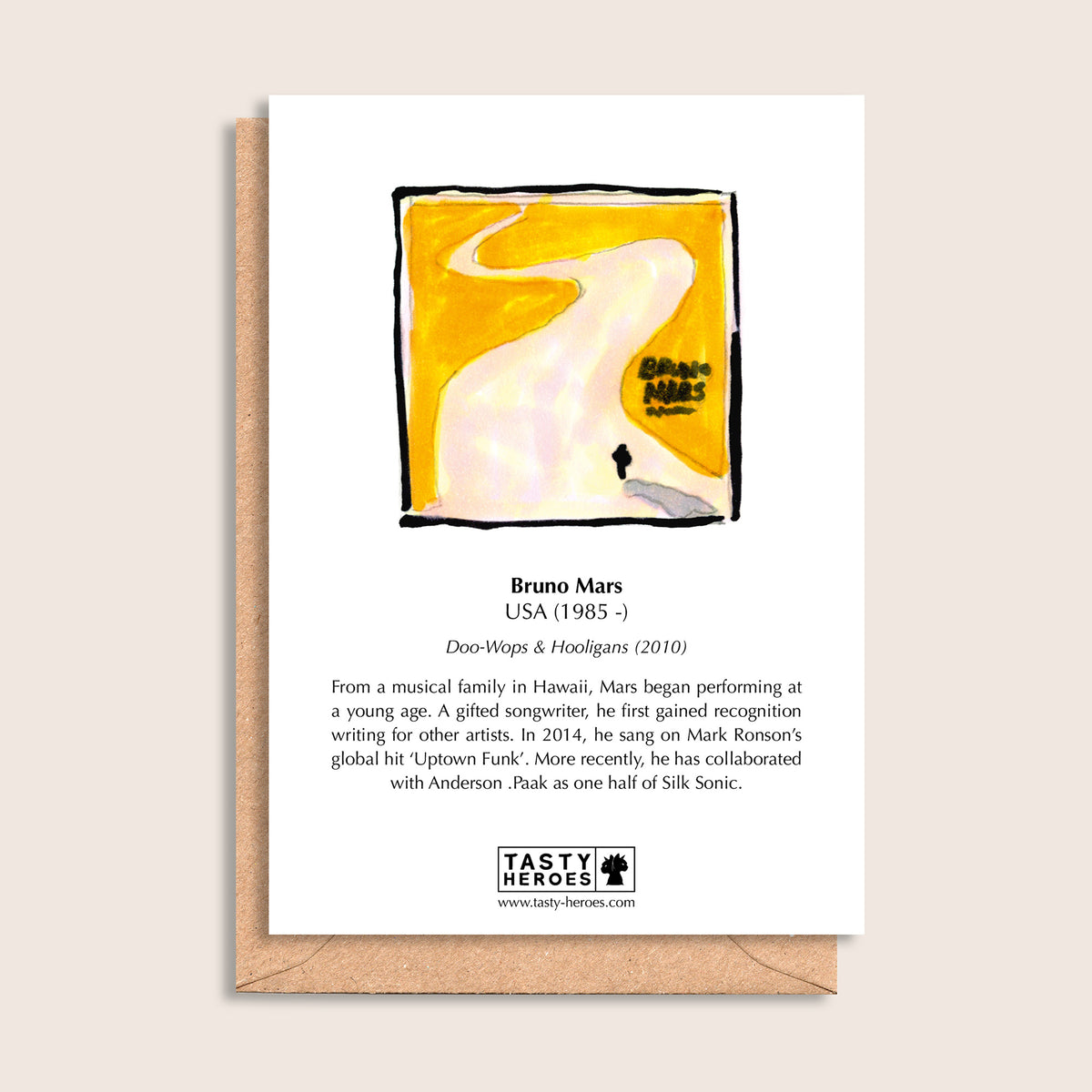 Bruno Mars Bar – biographical note and Bruno Mars artwork, reverse