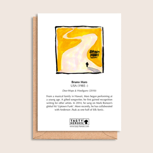 Bruno Mars Bar – biographical note and Bruno Mars artwork, reverse