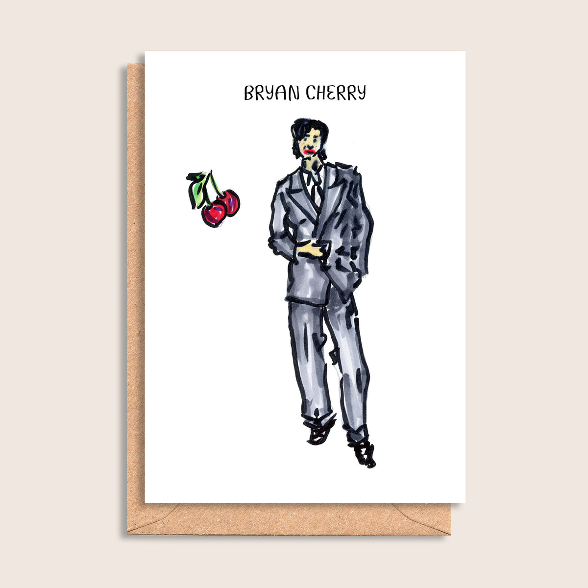 Bryan Cherry – illustrated portrait greeting card, front