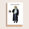 Carole King Prawns – illustrated portrait greeting card, front
