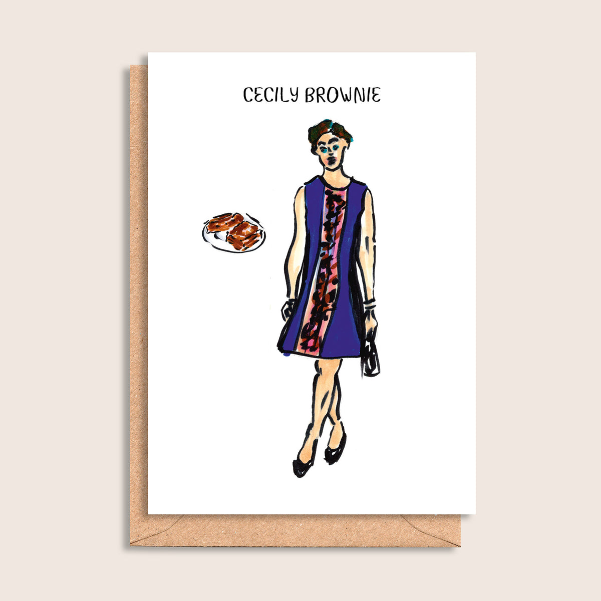 Cecily Brownie – illustrated portrait greeting card, front