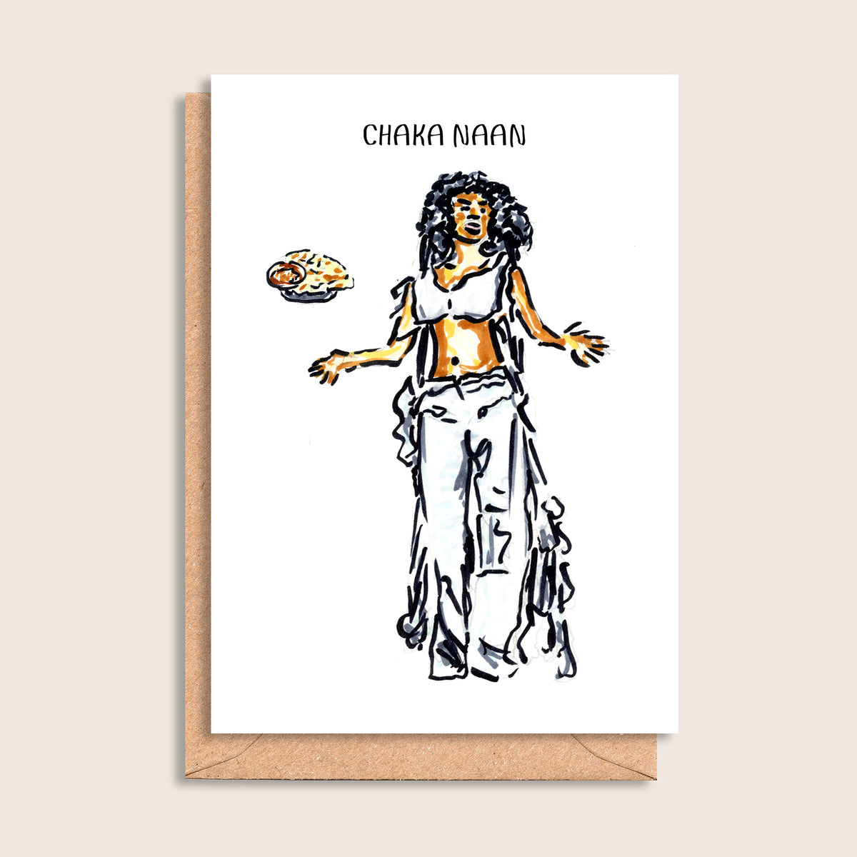 Chaka Naan – illustrated portrait greeting card, front