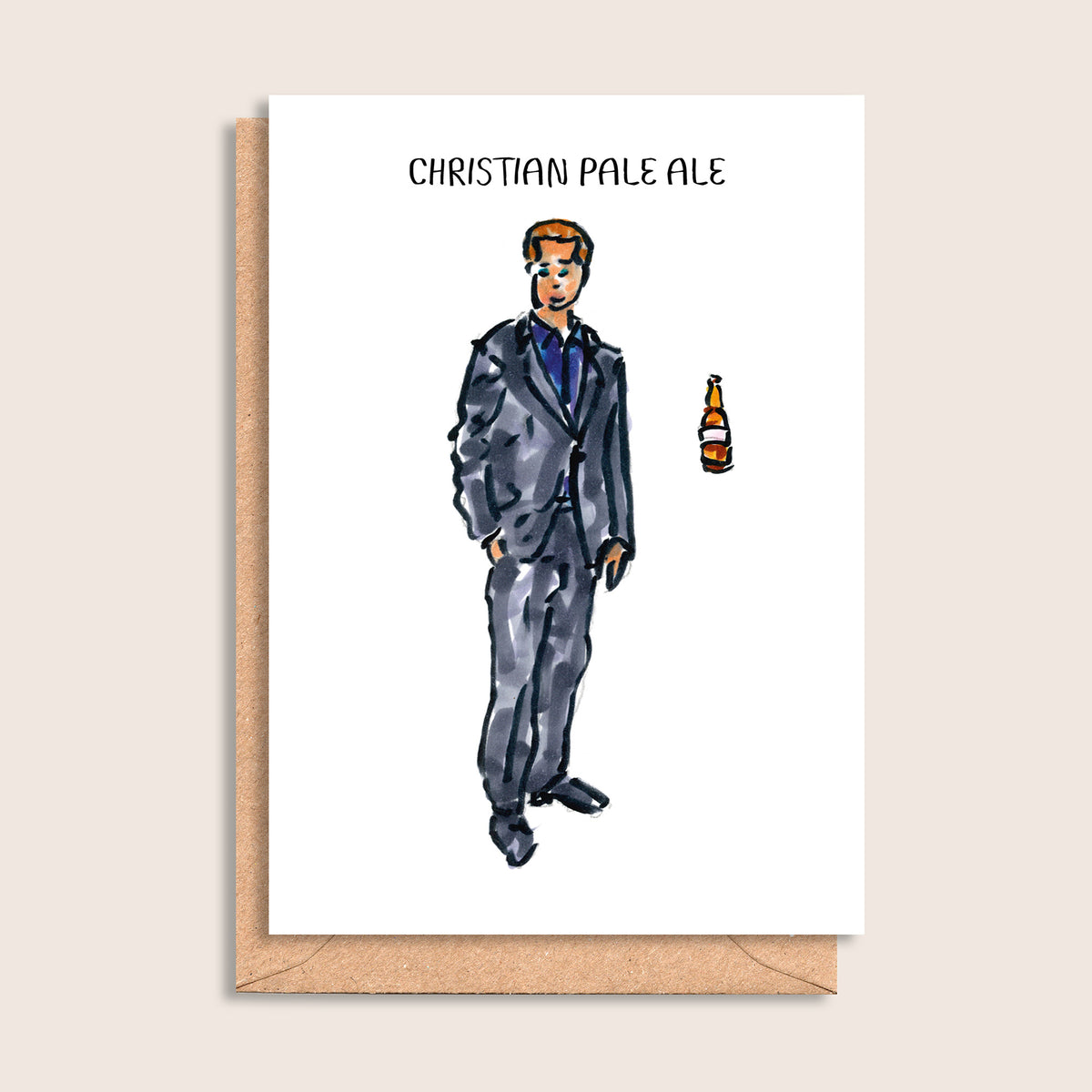 Christian Pale Ale – illustrated portrait greeting card, front