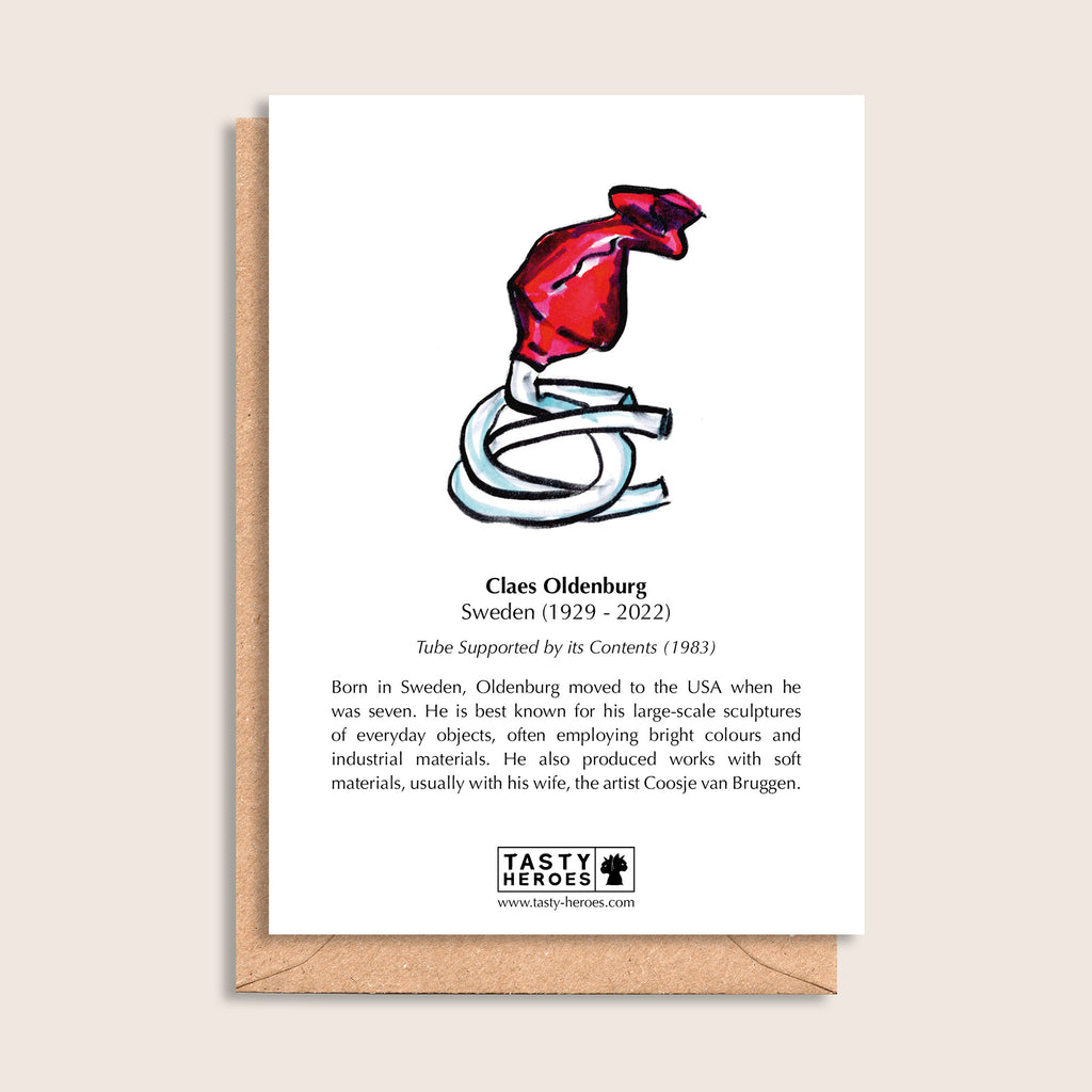 Claes Oldenburger – biographical note and Claes Oldenburg artwork, reverse
