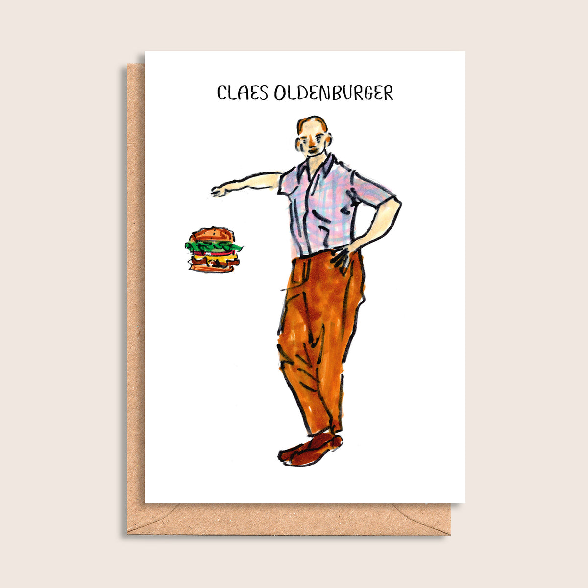 Claes Oldenburger – illustrated portrait greeting card, front