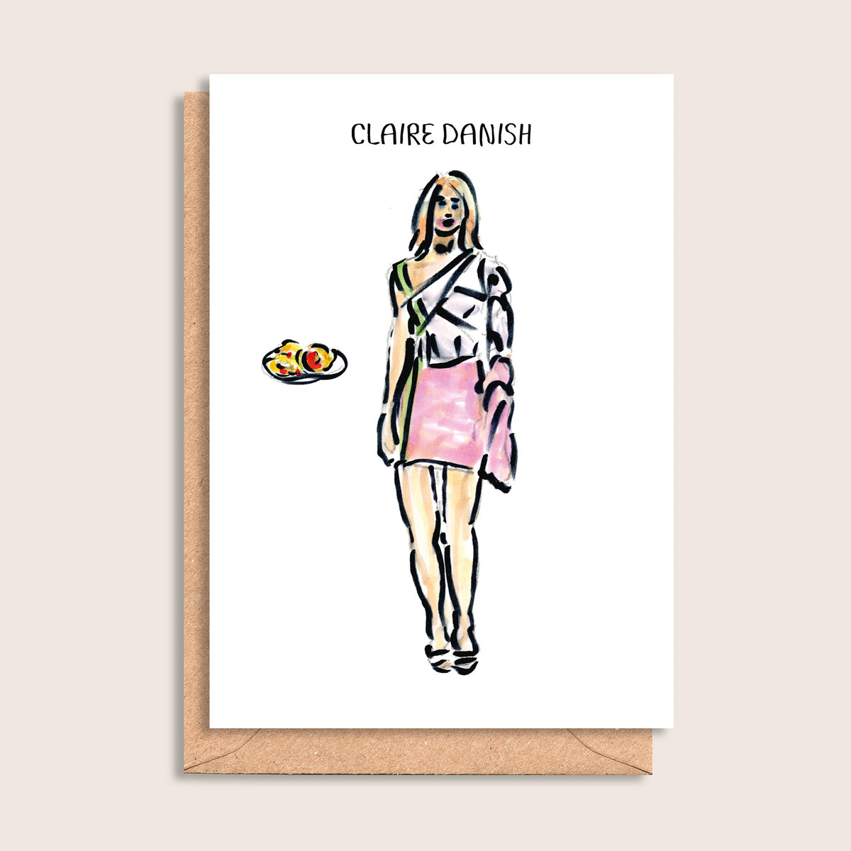 Claire Danish – illustrated portrait greeting card, front