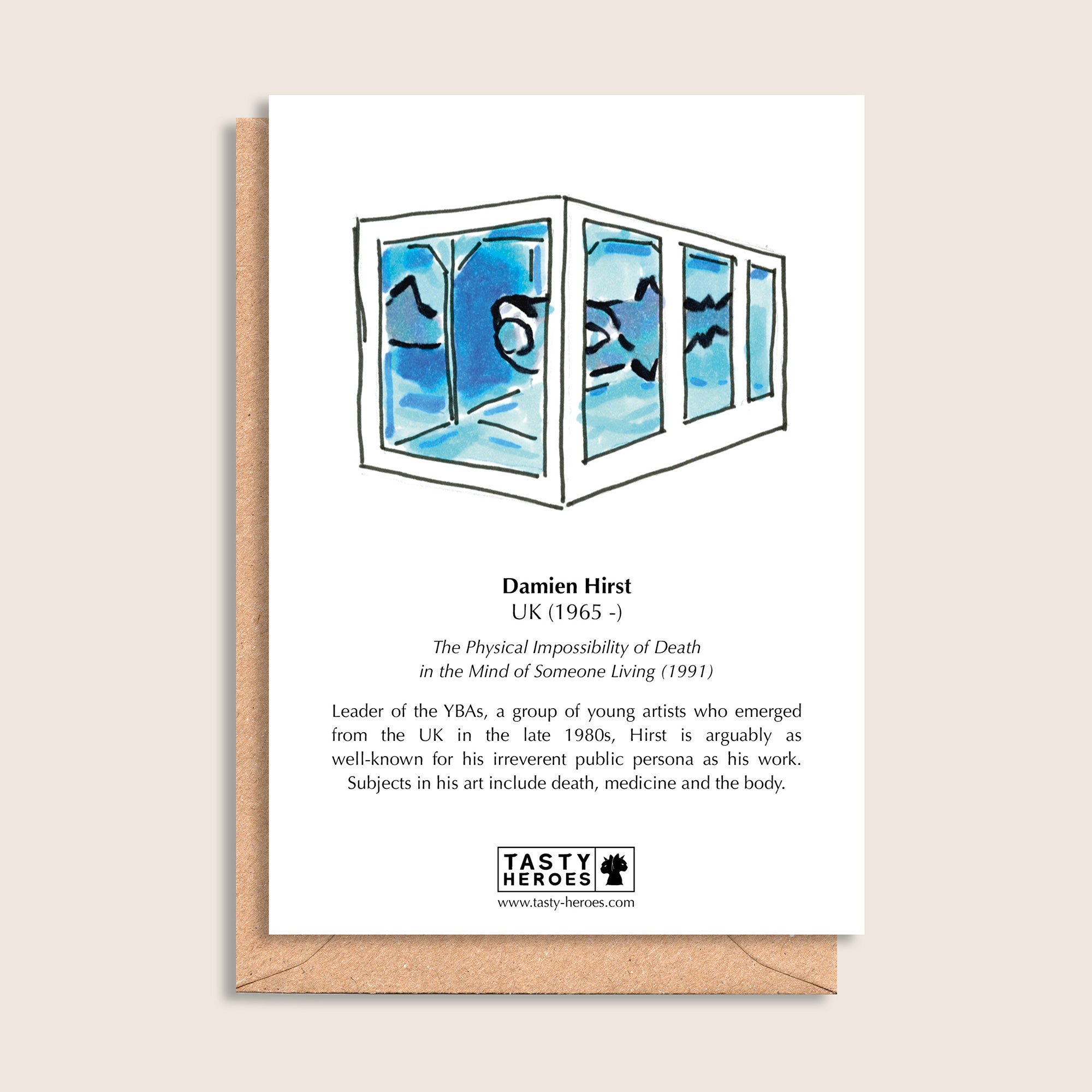 Damien Wurst – biographical note and Damien Hirst artwork, reverse