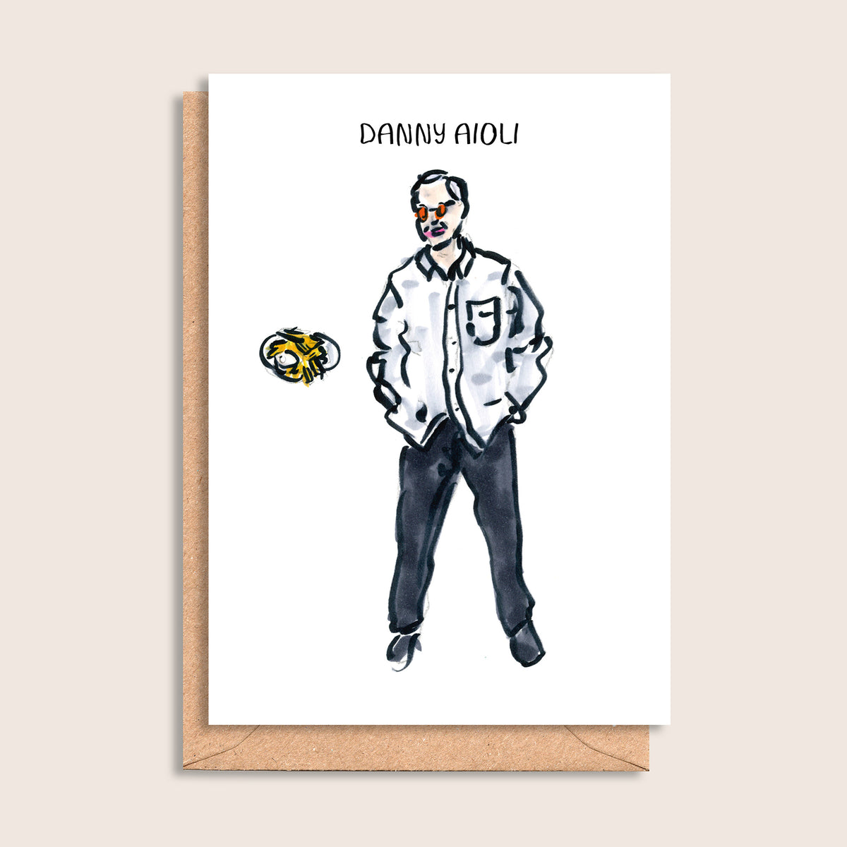 Danny Aioli – illustrated portrait greeting card, front