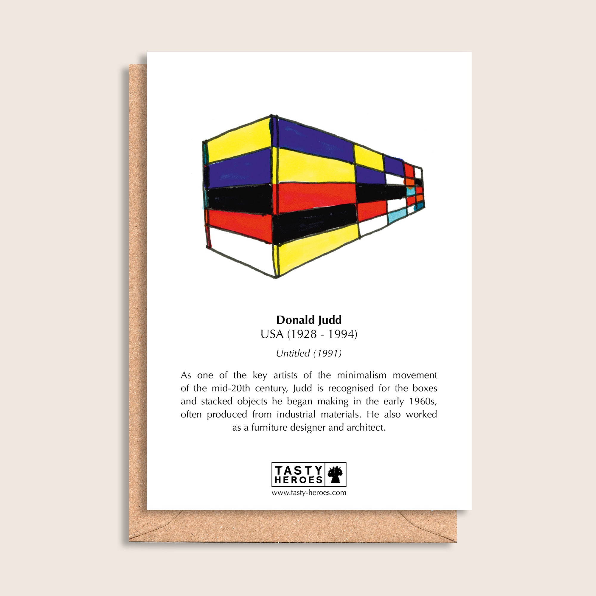 Donald Mud Cakes – biographical note and Donald Judd artwork, reverse
