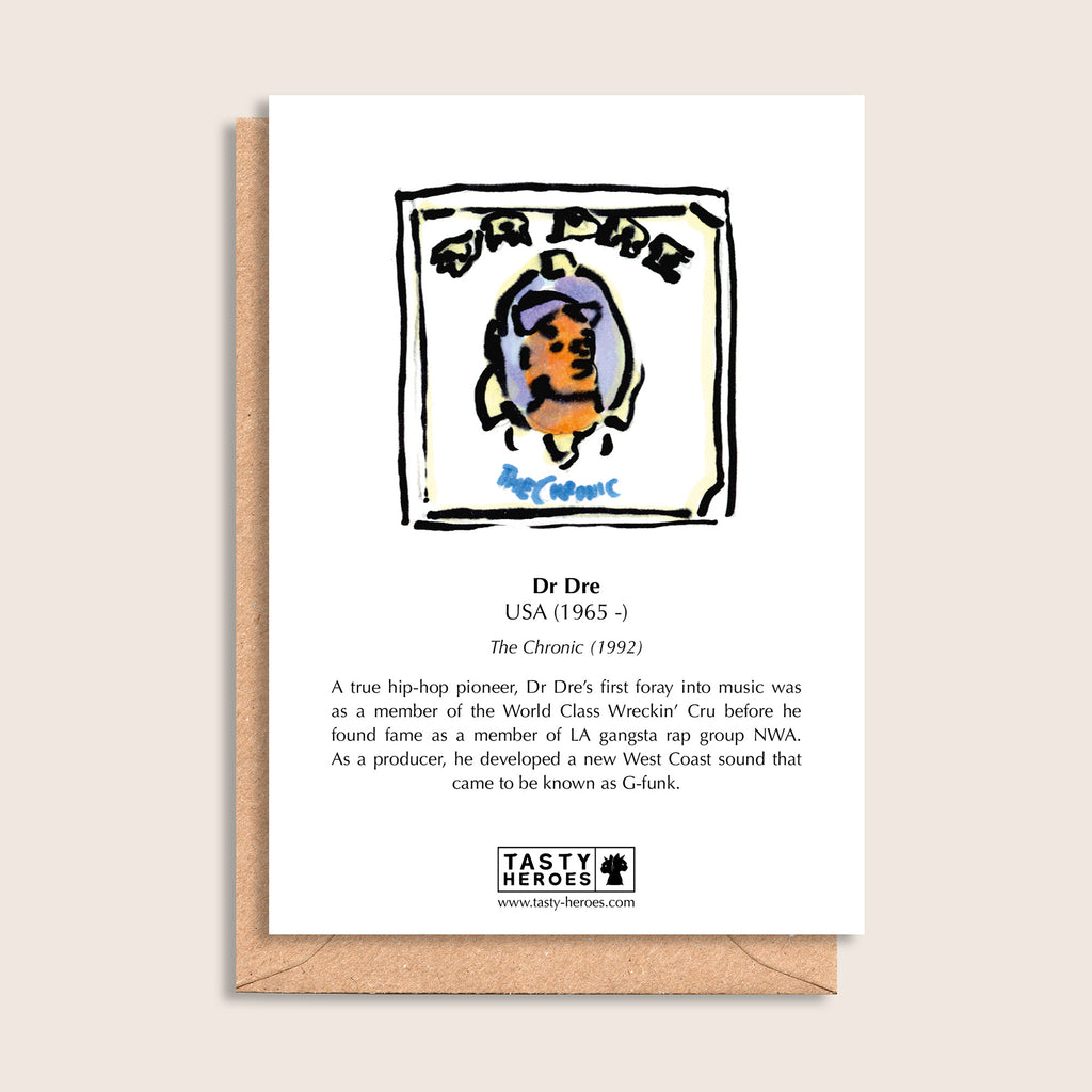 Dr Whey – biographical note and Dr Dre artwork, reverse