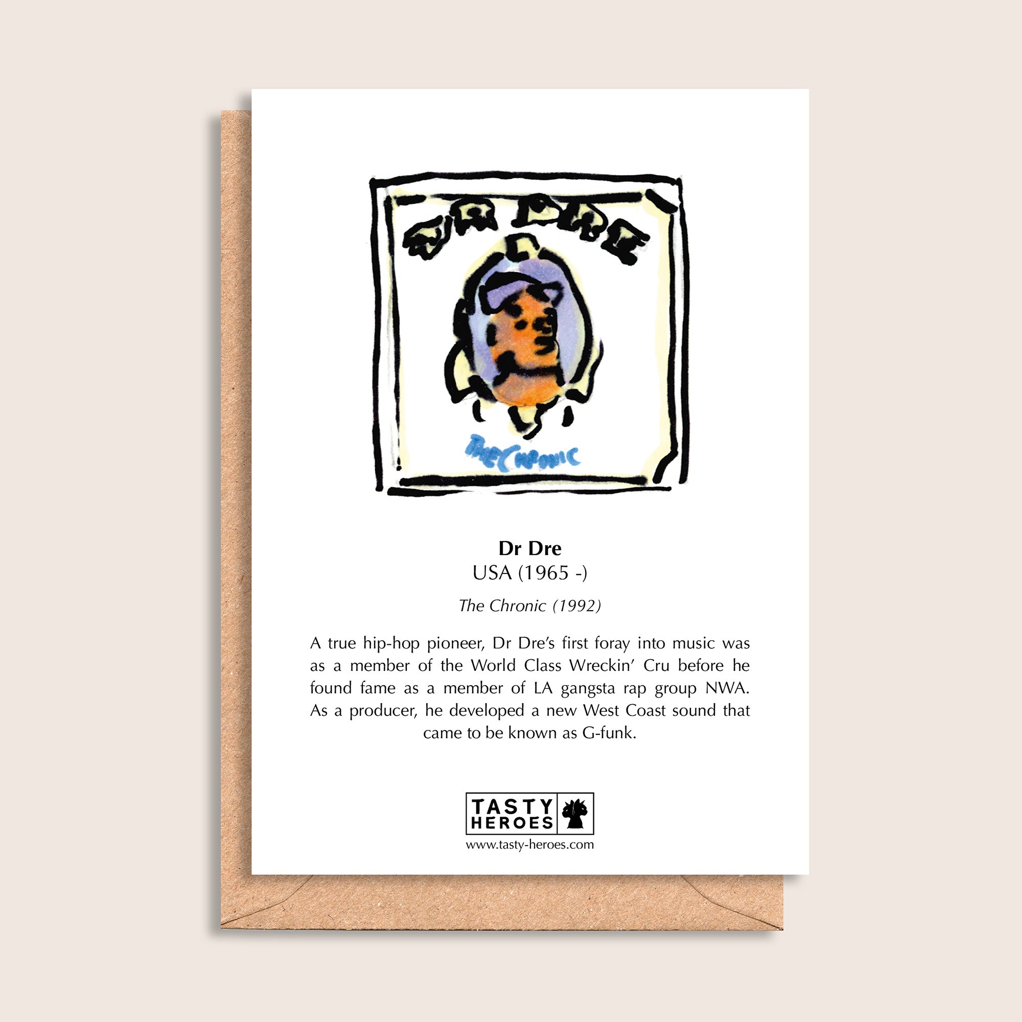 Dr Whey – biographical note and Dr Dre artwork, reverse