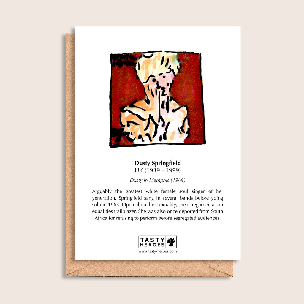 Dusty Spring Rolls – biographical note and Dusty Springfield artwork, reverse