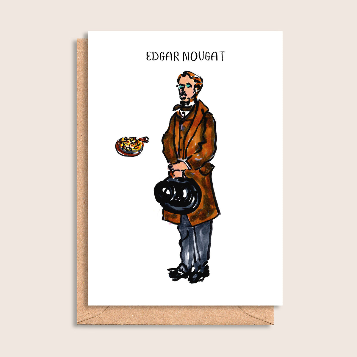Edgar Nougat – illustrated portrait greeting card, front