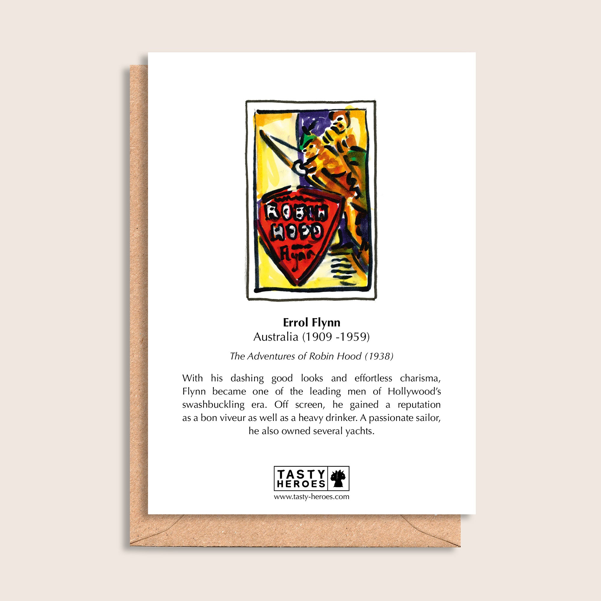 Errol Flan – biographical note and Errol Flynn artwork, reverse