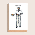 Errol Flan – illustrated portrait greeting card, front