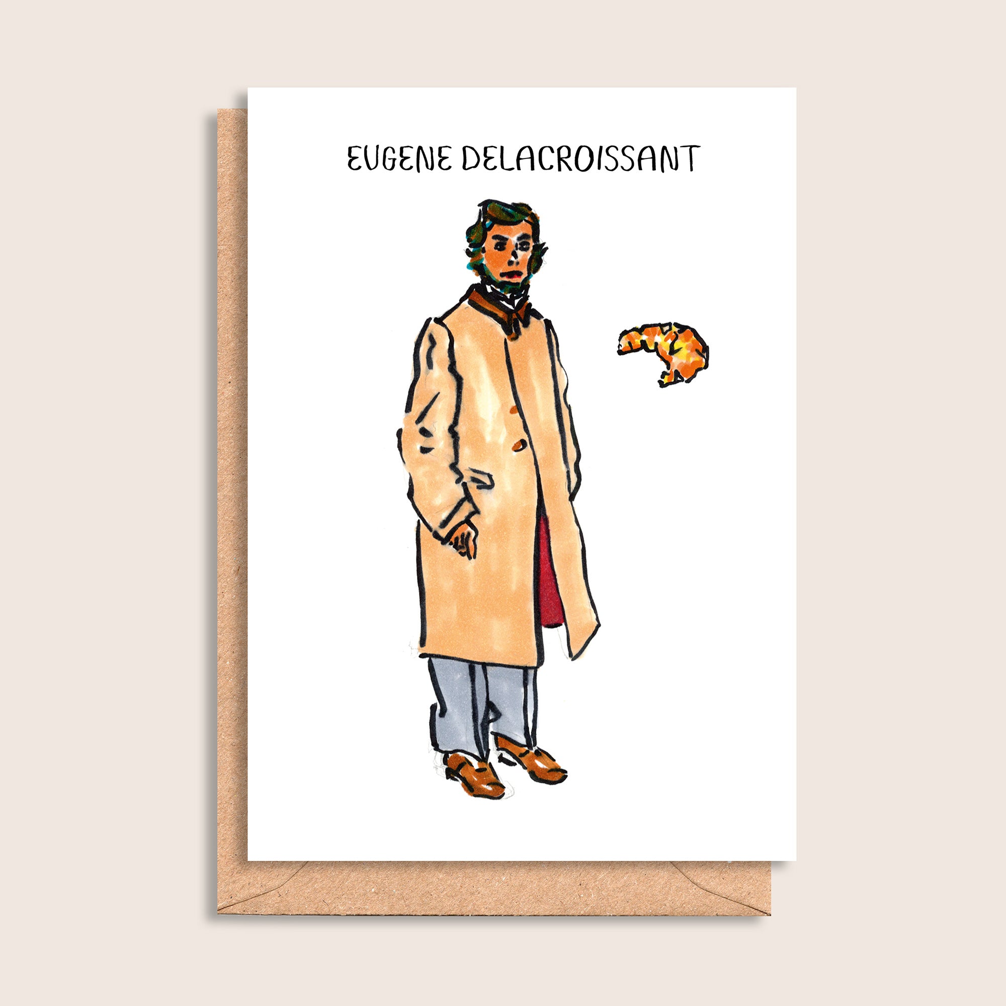 Eugene Delacroissant – illustrated portrait greeting card, front