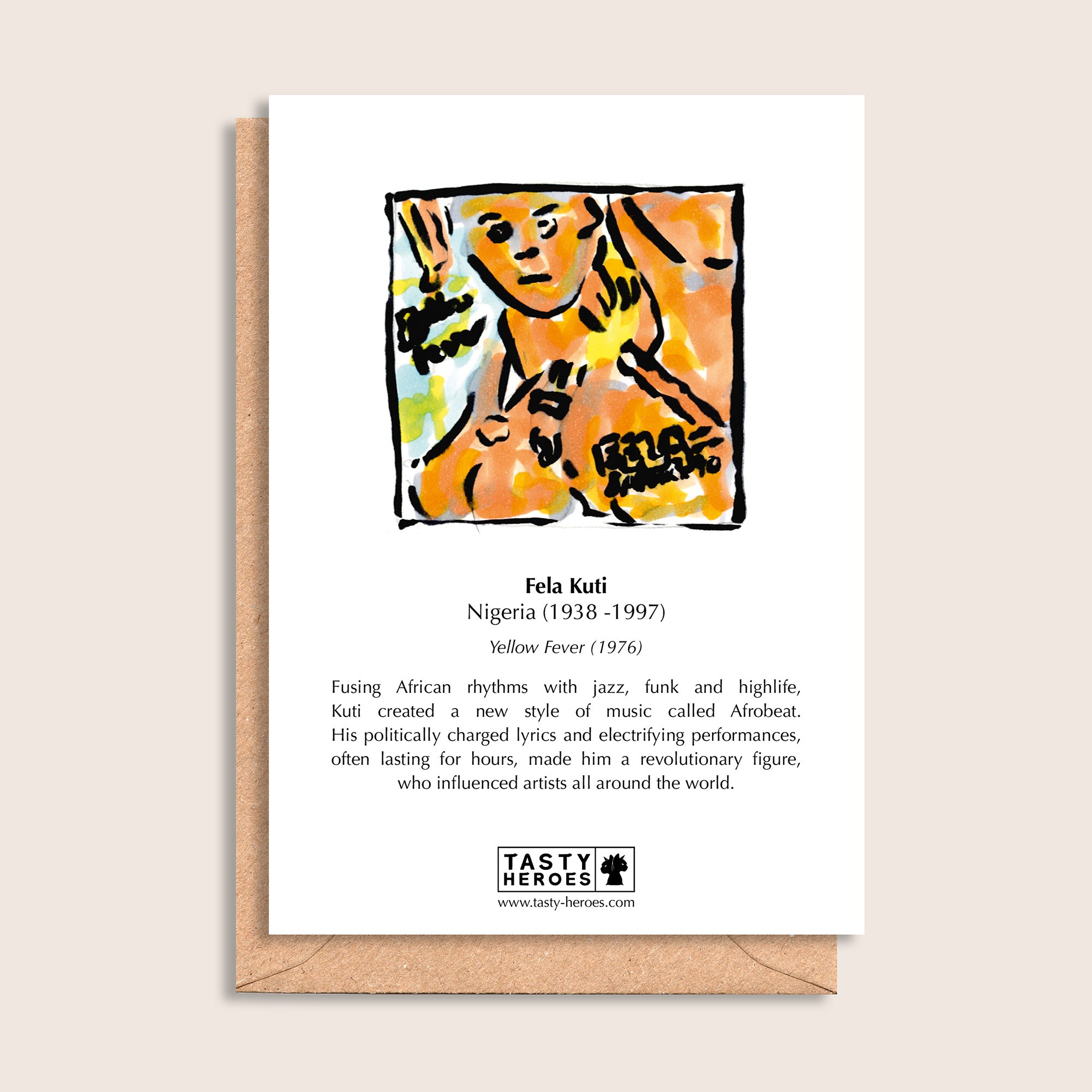 Fela Tutti Frutti – biographical note and Fela Kuti artwork, reverse