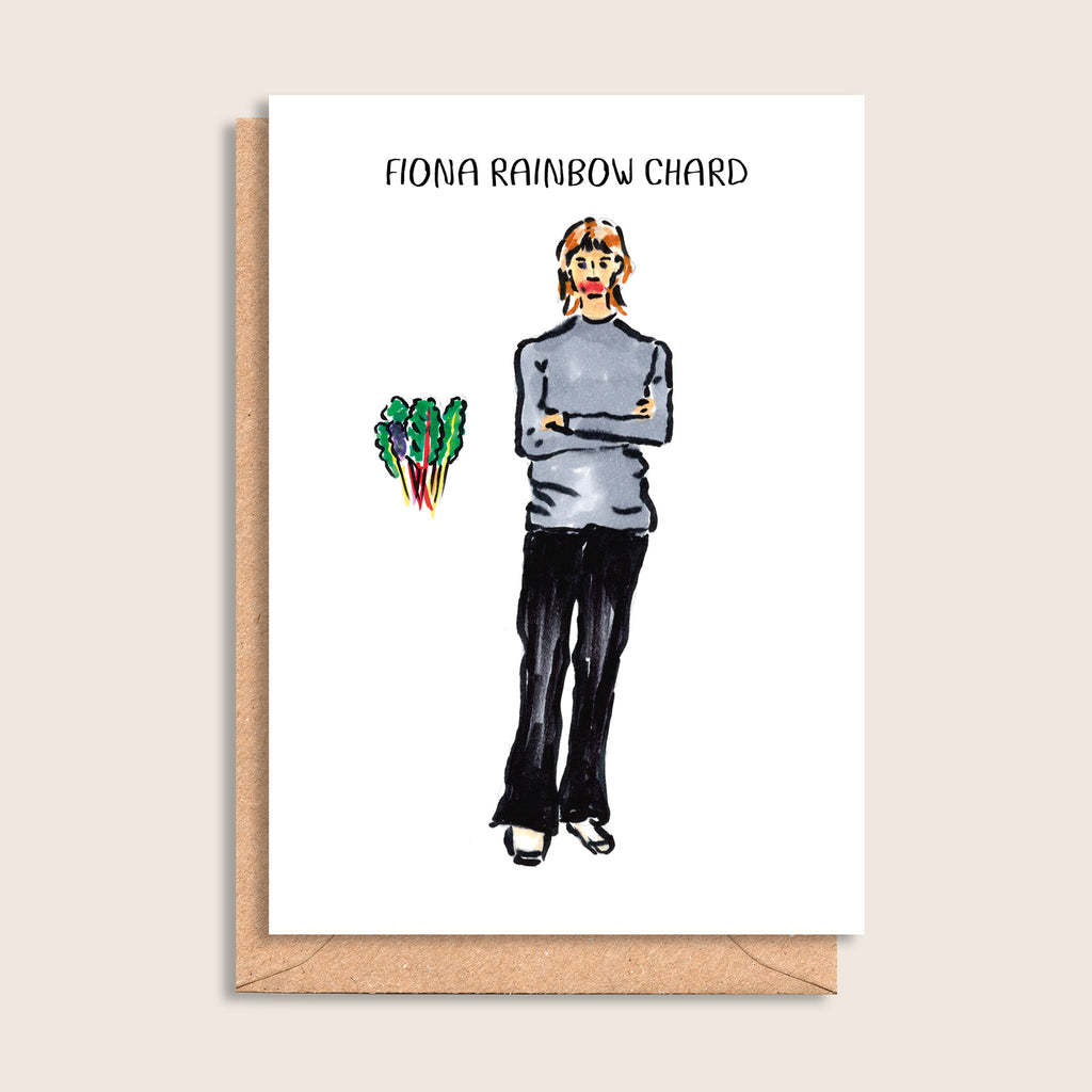 Fiona Rainbow Chard – illustrated portrait greeting card, front