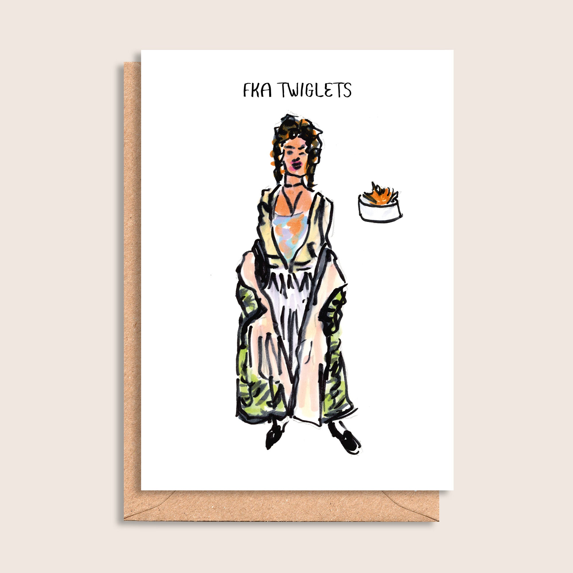 FKA Twiglets – illustrated portrait greeting card, front