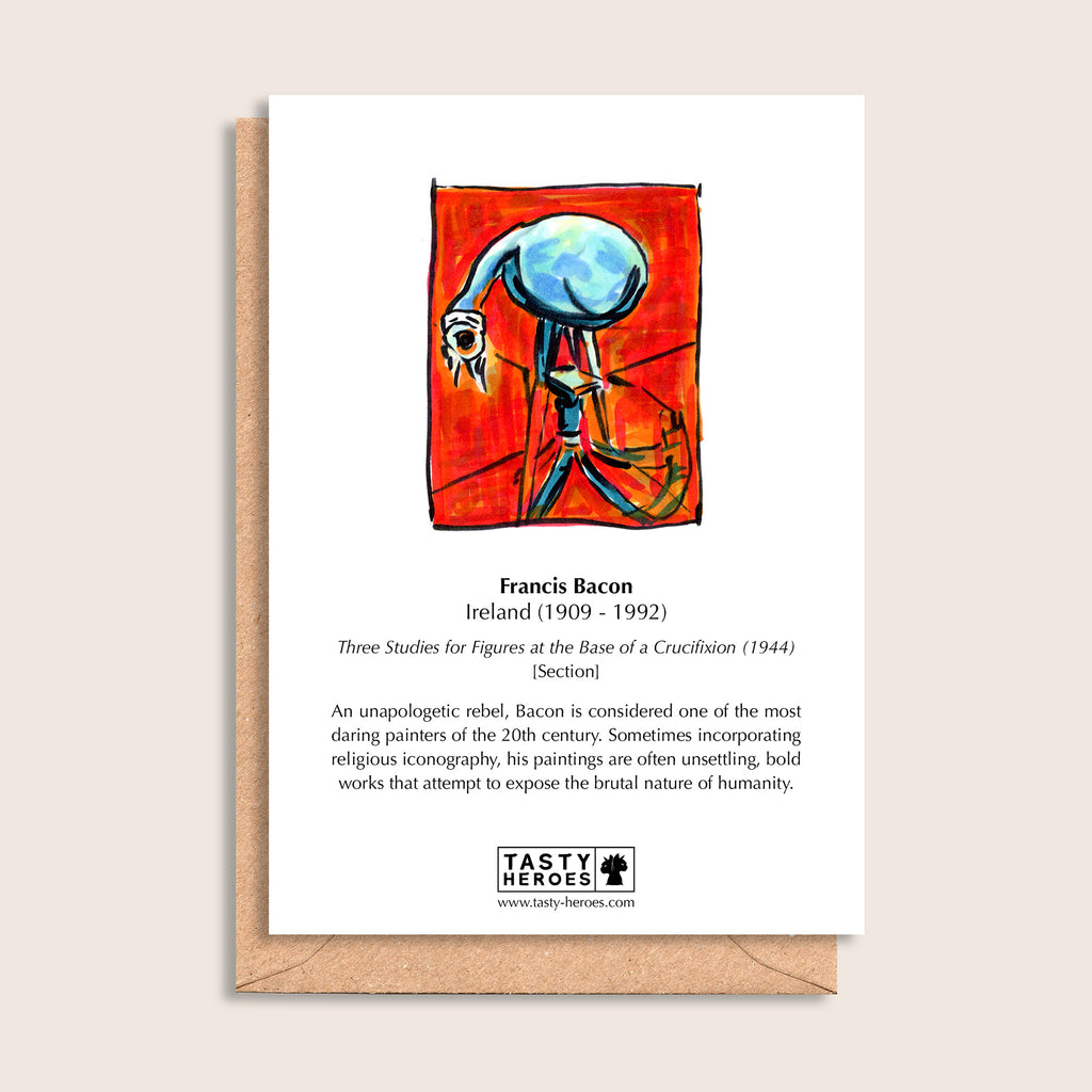 Francis Bacon & Eggs – biographical note and Francis Bacon artwork, reverse