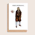 Francis Bacon & Eggs – illustrated portrait greeting card, front