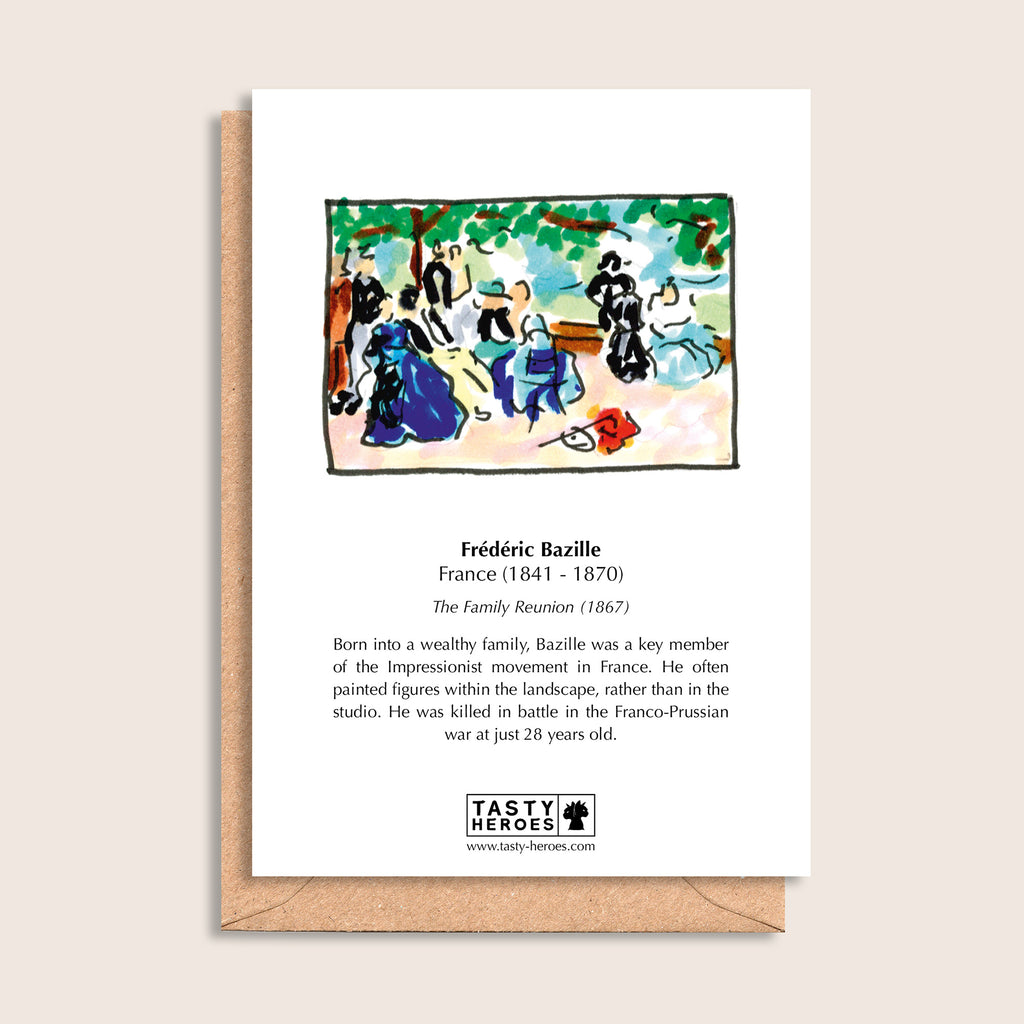 Frederic Basil – biographical note and Frédéric Bazille artwork, reverse