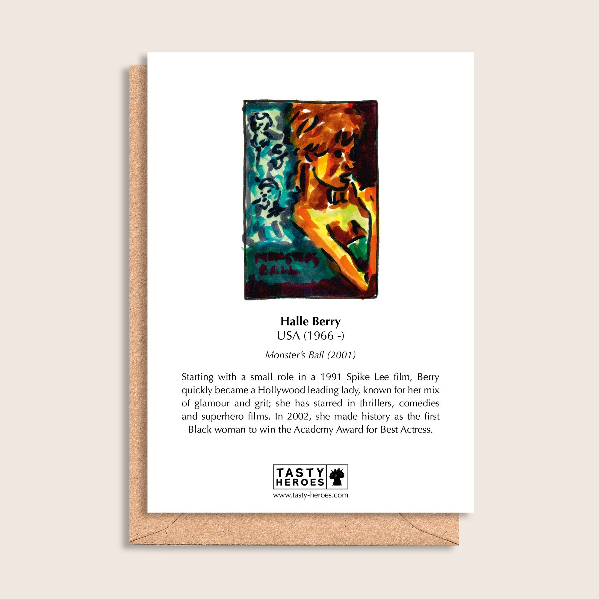 Halle Berry Juice – biographical note and Halle Berry artwork, reverse