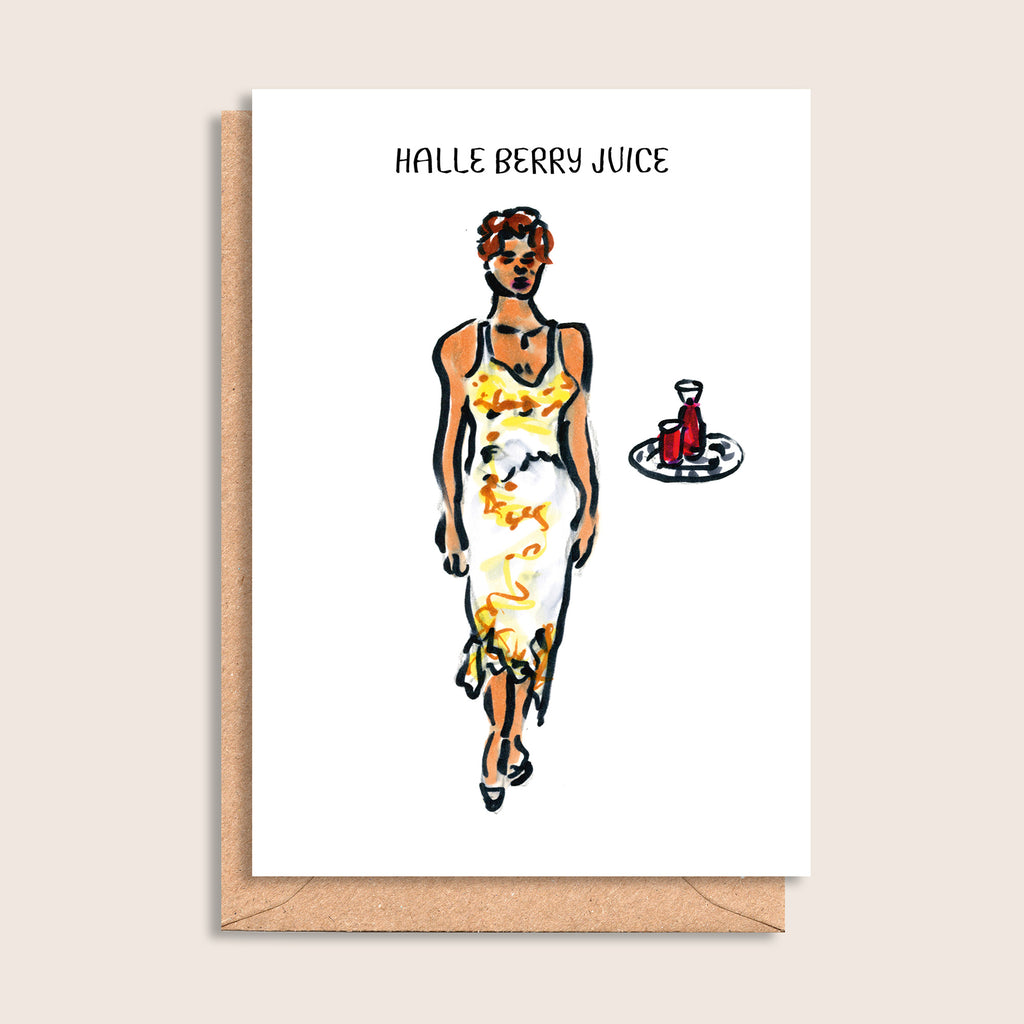 Halle Berry Juice – illustrated portrait greeting card, front