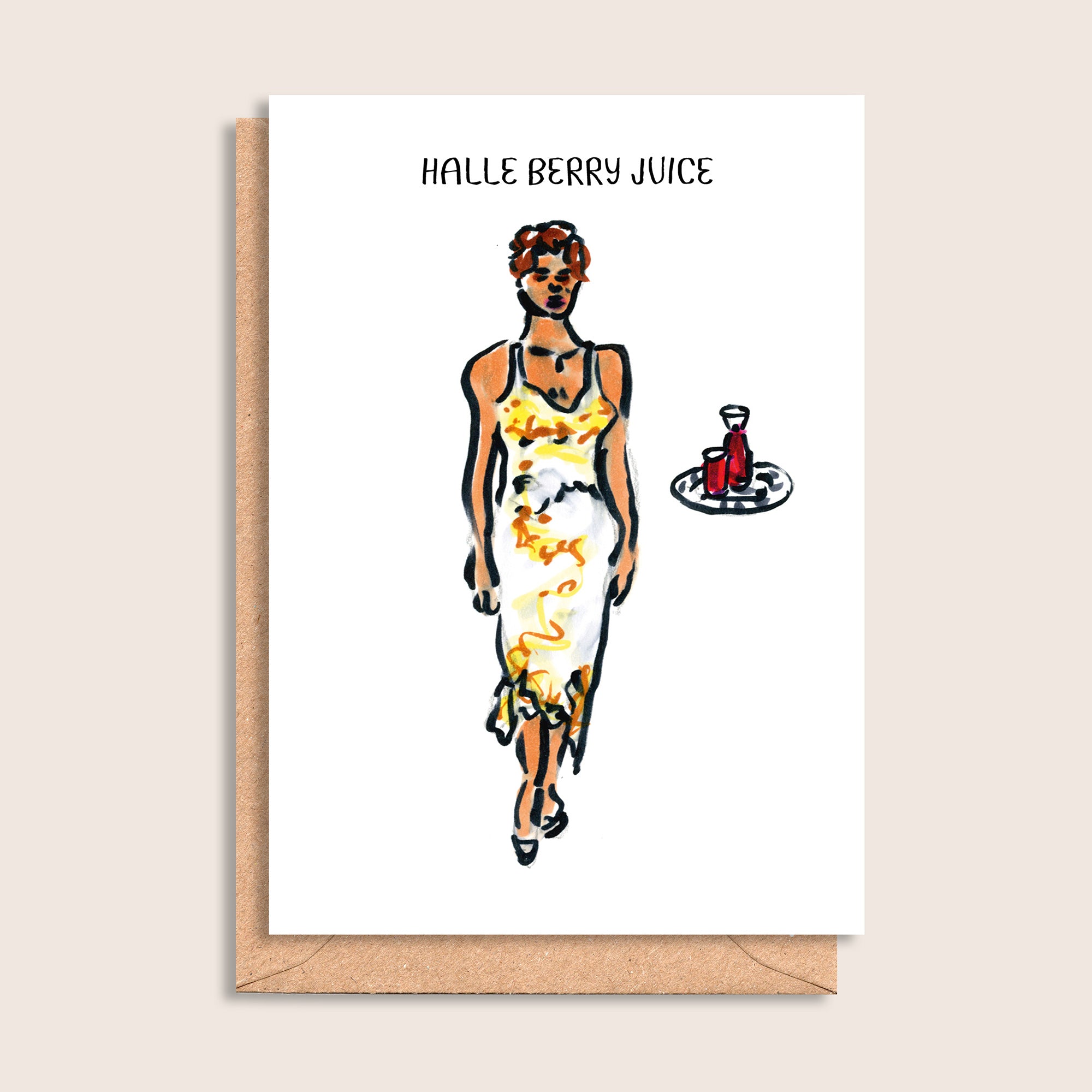 Halle Berry Juice – illustrated portrait greeting card, front