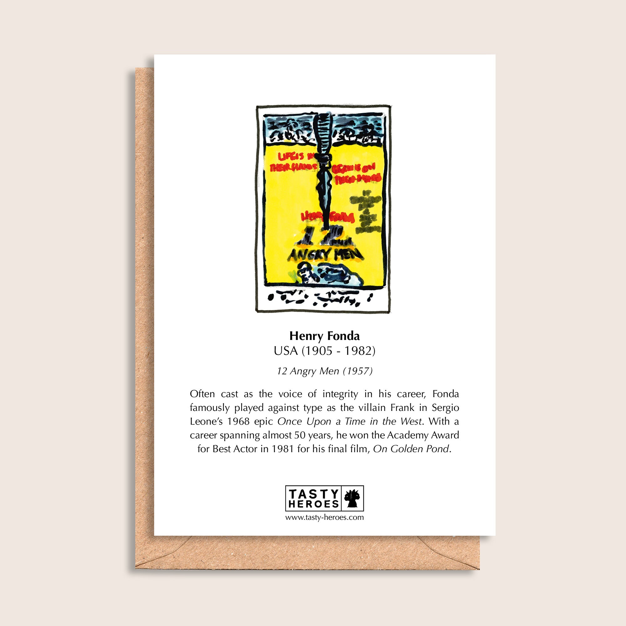 Henry Fondue – biographical note and Henry Fonda artwork, reverse