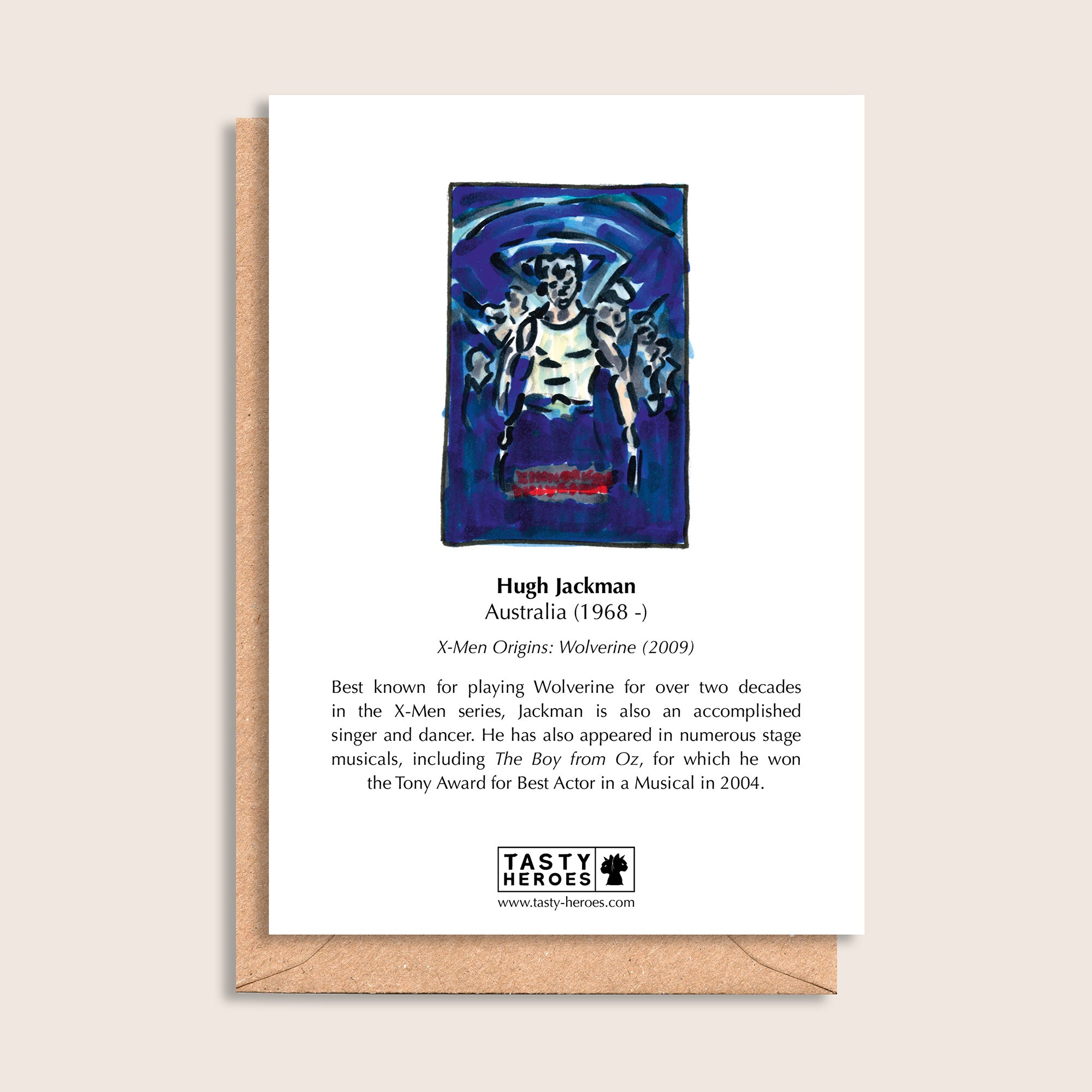 Hugh Jackfruit – biographical note and Hugh Jackman artwork, reverse